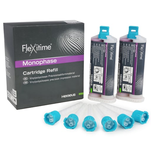 Kulzer Flexitime Monophase Refill For Dental Procedure 2 X 50 mL Cartridges and 6 MIXPAC Mixing Tips Kulzer Flexitime Monophase Refill For Dental Procedure 2 X 50 mL Cartridges and 6 MIXPAC Mixing Tips